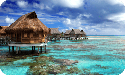 Idyllic overwater bungalows against the stunning backdrop of the Maldivian sea